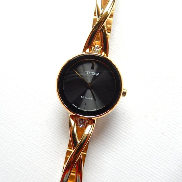 New Citizen Eco Drive Axiom Watch Goldtone Black Dial Crystals EX1422-54E $325 - Picture 5 of 11